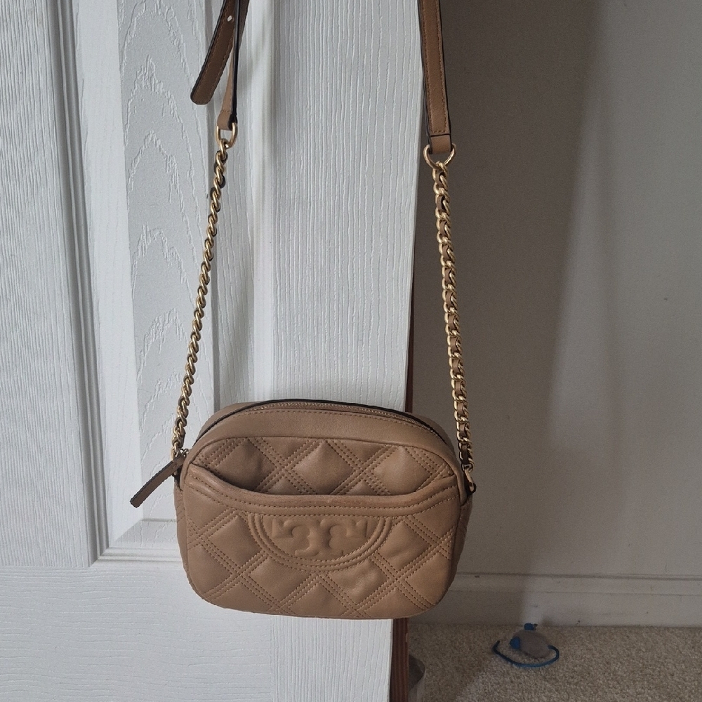 Tory Burch Tan Crossbody Bag with Gold Chain